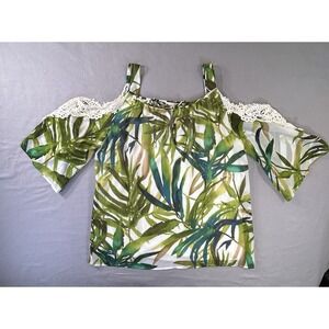 Chico's Tropical Sheer Lined Cold Shoulder Halter Top Womens 2 / Large Beach